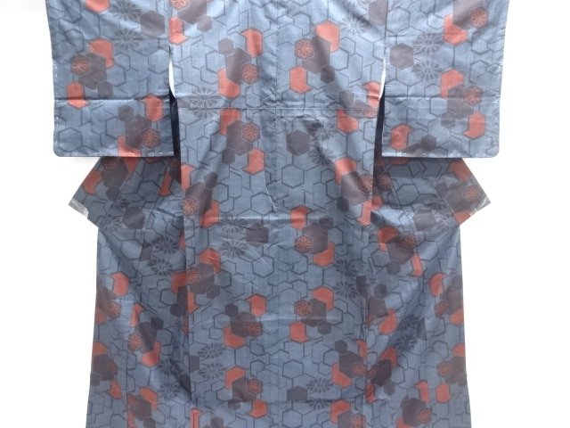 JAPANESE KIMONO / DORO OSHIMA TSUMUGI (5 maruki) / WOVEN FLOWER